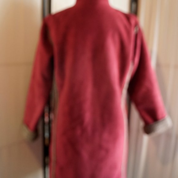 L.L. BEAN Raspberry Coat Microsuede Shearling Hip - Picture 3 of 8